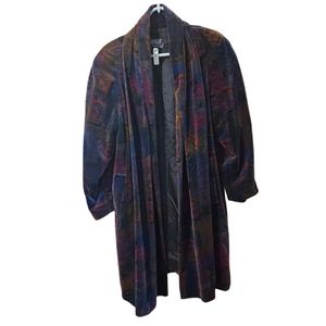 80s Abstract Vintage Velvet Open Duster Coat by Portrait